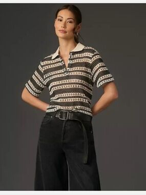 ANTHROPOLOGIE: NWOT CROCHET POLO TOP XL